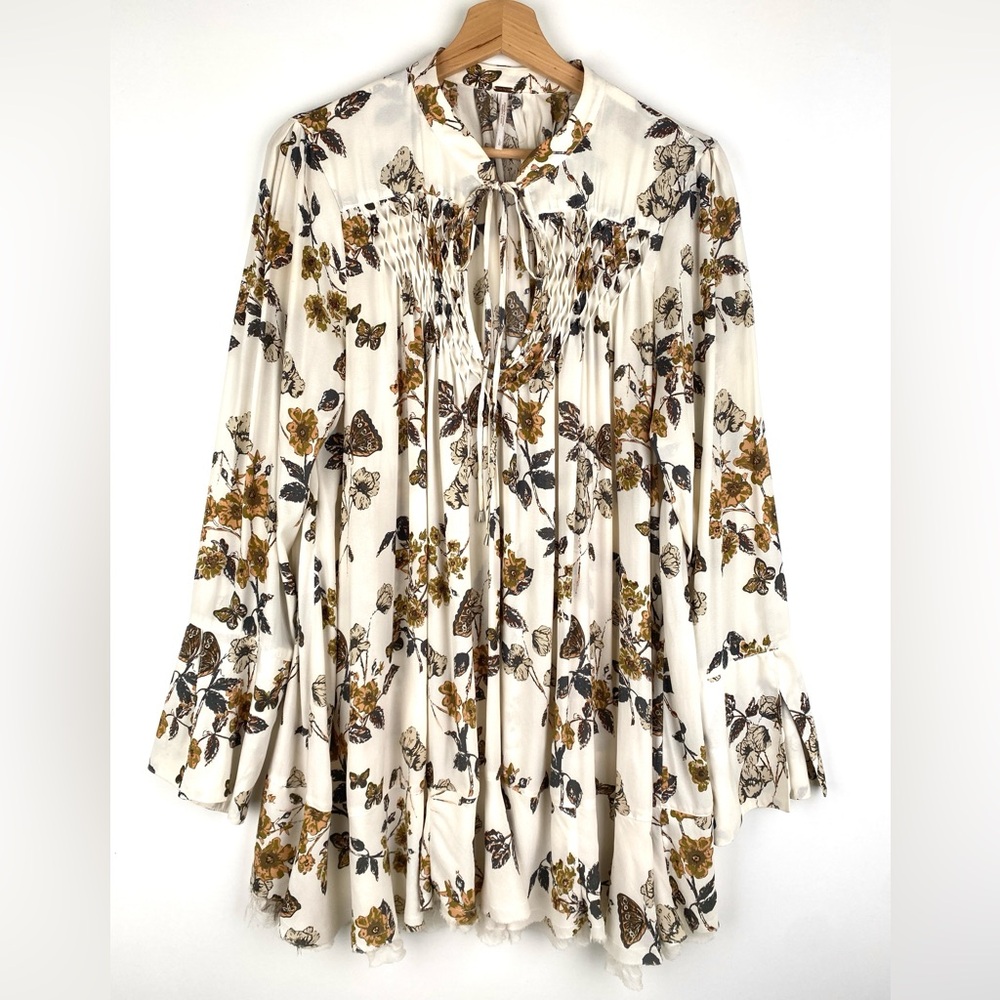 Free People Pebble Crepe So Fine Smocked Tunic Top